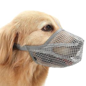 Pet Muzzle Mask Soft Mesh Muzzle Adjustable Dog Mouth Cover with Breathable Mesh Adjustable Neck Forehead Strap (Color: grey, size: M)