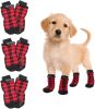 Anti-Slip Dog Socks; Waterproof Paw Protectors with Reflective Straps Traction Control for Indoor & Outdoor Wear; 4pcs